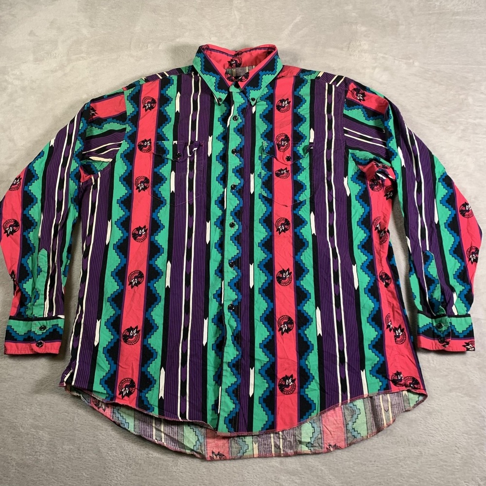 Vintage Wrangler Shirt Mens 17.5 35 Cowboy Cut X-Long Tails‎ Made USA Aztec 90s
